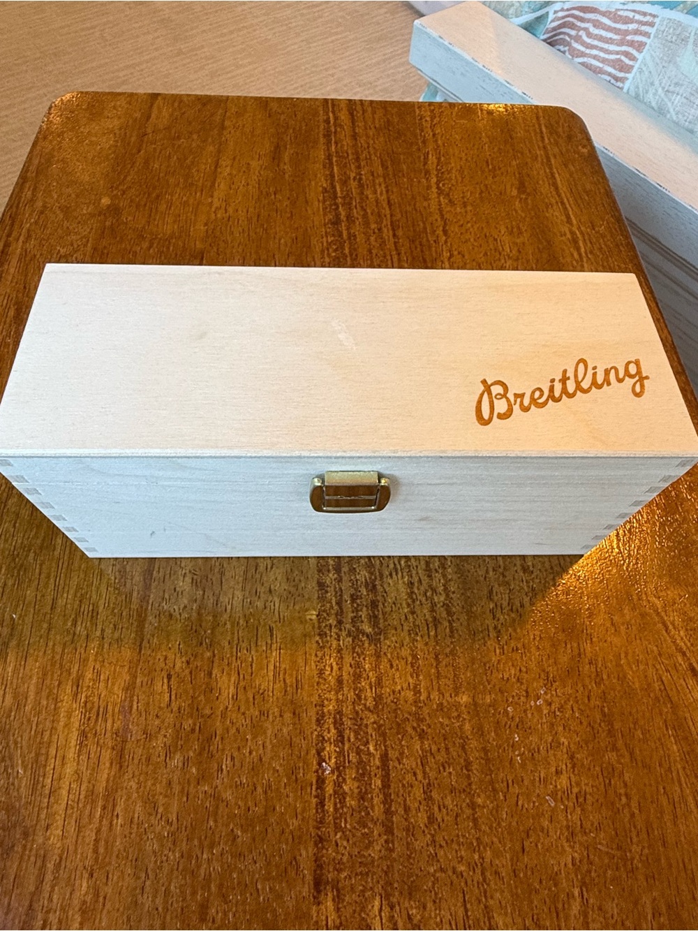 Breitling Light Wood Box with Gold Latch